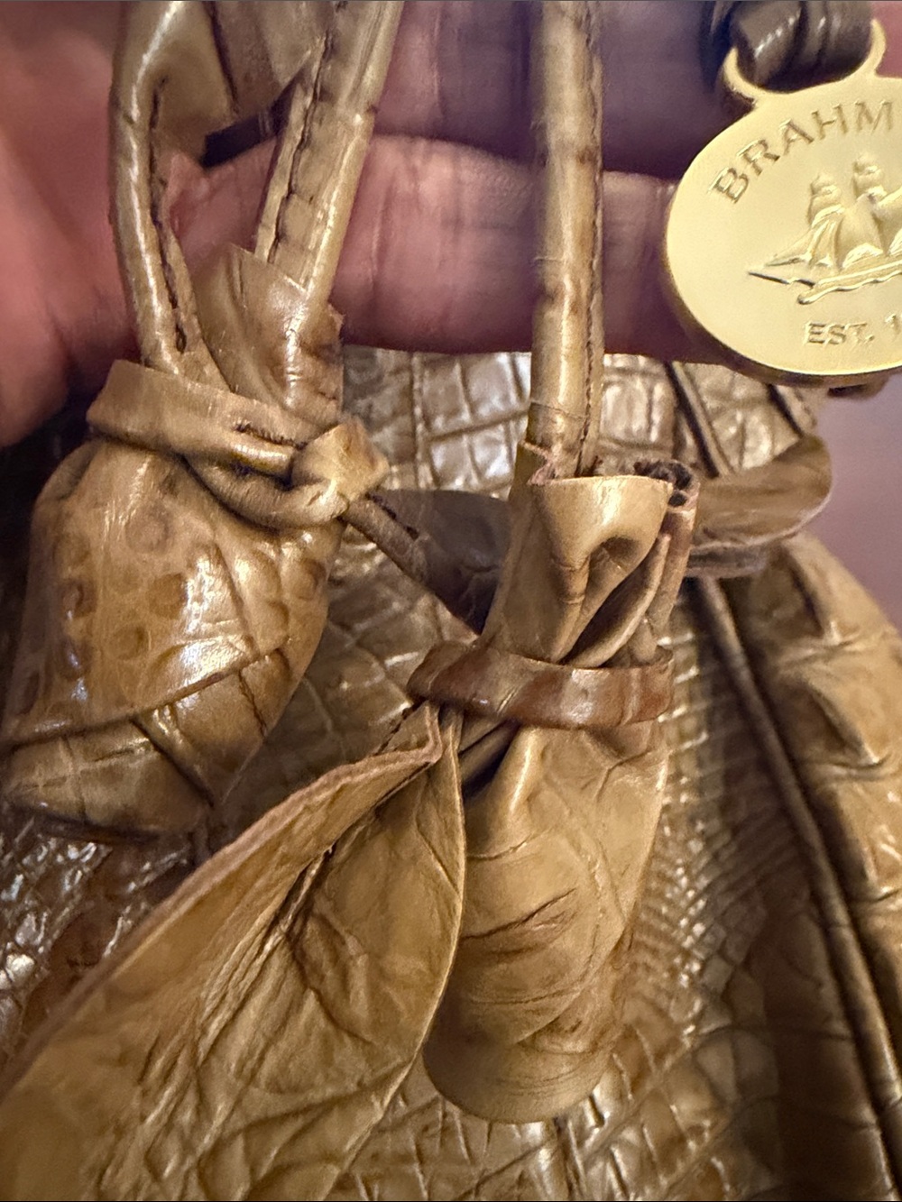 Brahmin Croc-Embossed Satchel in Taupe - Picture 2 of 10